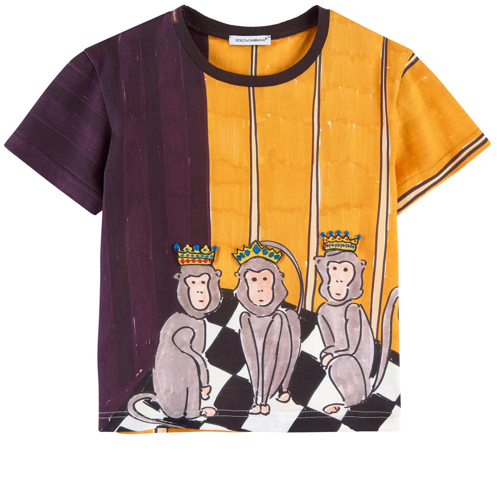 Boys Yellow&Black Monkey Printed Cotton Jersey T-Shirt - CÉMAROSE | Children's Fashion Store - 1