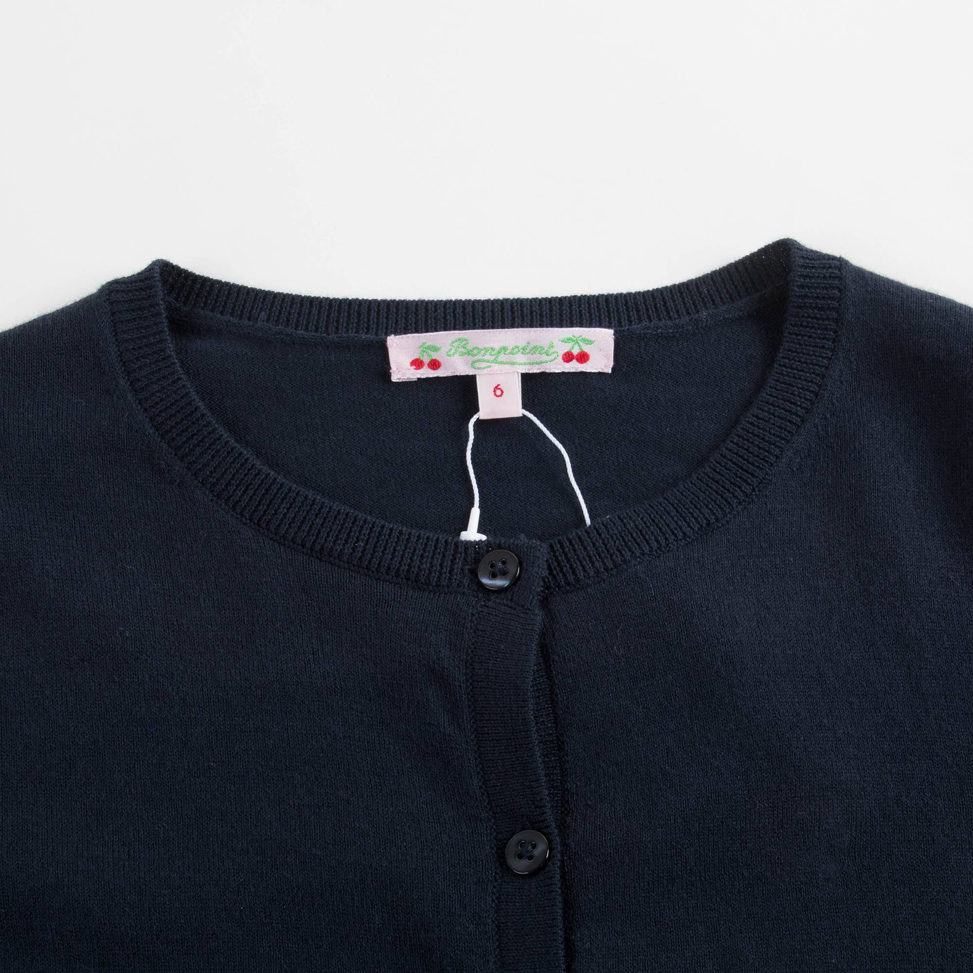 Girls Navy Cherry Logo Cotton Cardigan