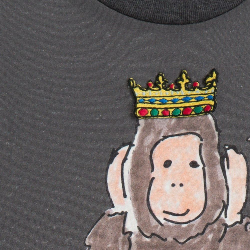 Boys Grey Monkey Printed Cotton Jersey T-Shirt - CÉMAROSE | Children's Fashion Store - 4