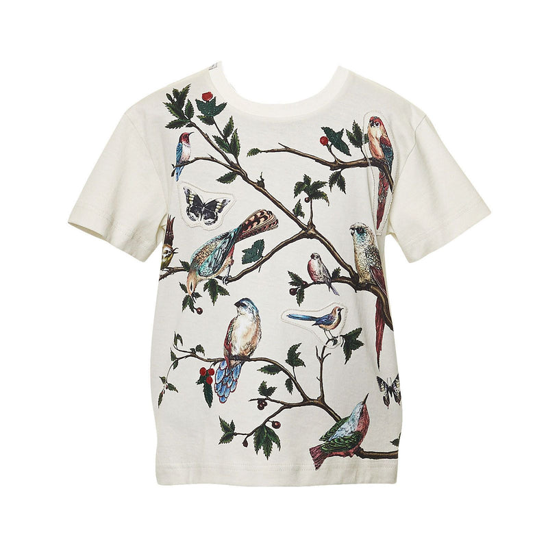 Boys White Birds Printed Cotton Jersey T-Shirt - CÉMAROSE | Children's Fashion Store - 1