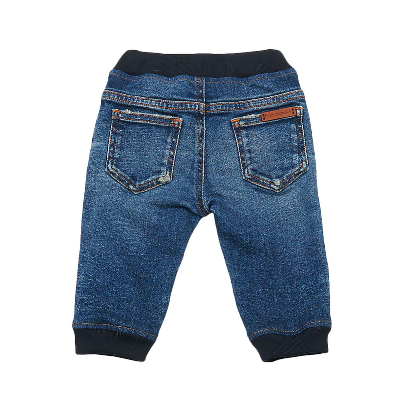 Baby Boys Navy Blue Denim Jersey Jeans With Ribbed Cuffs - CÉMAROSE | Children's Fashion Store - 2
