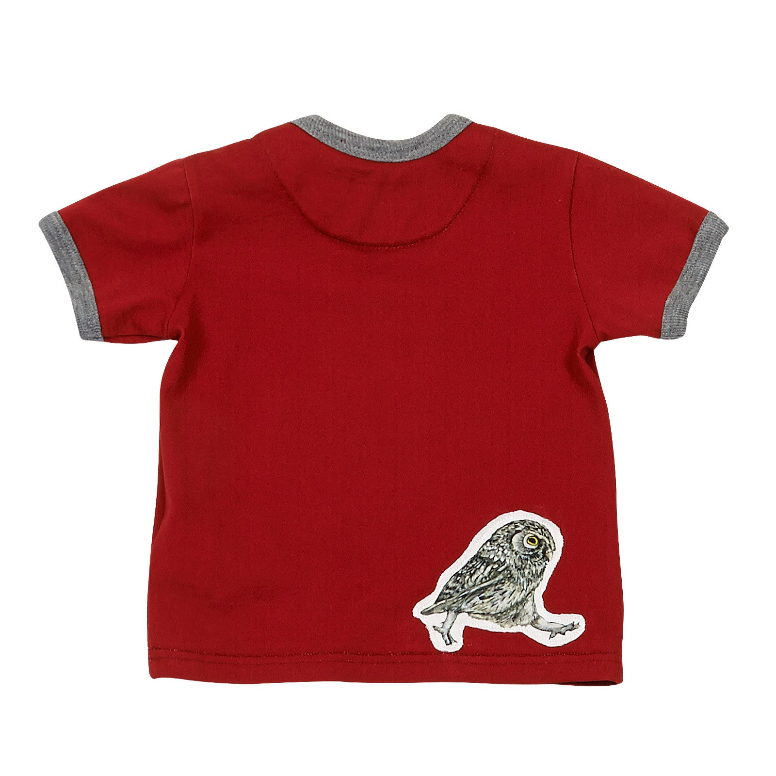 Baby Boys Red Owls Printed Cotton T-Shirt With Grey Cuffs - CÉMAROSE | Children's Fashion Store - 2