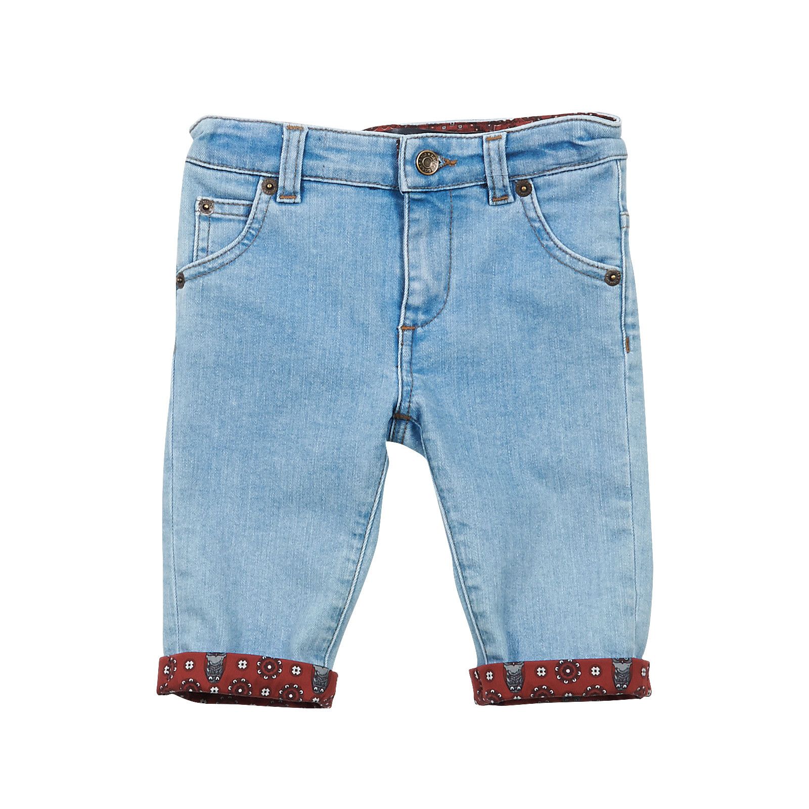 Baby Boys Blue Denim Jersey Jeans With Turn Up Print - CÉMAROSE | Children's Fashion Store - 1