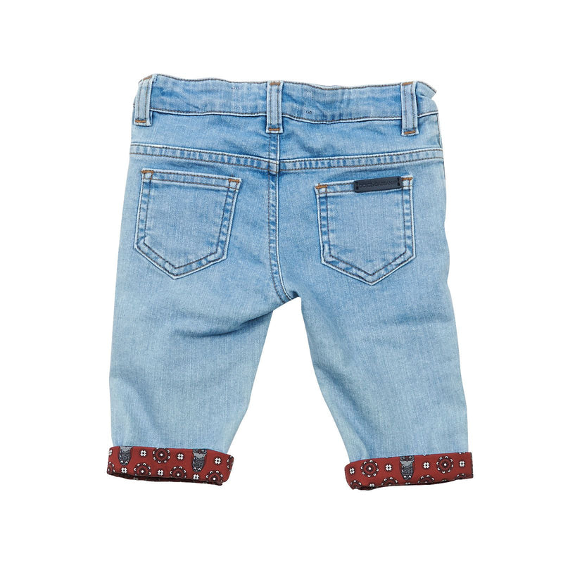 Baby Boys Blue Denim Jersey Jeans With Turn Up Print - CÉMAROSE | Children's Fashion Store - 2