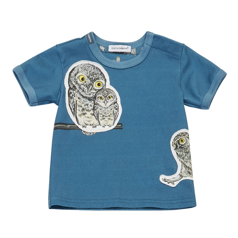 Baby Boys Blue Owls Printed Cotton T-Shirt - CÉMAROSE | Children's Fashion Store - 1