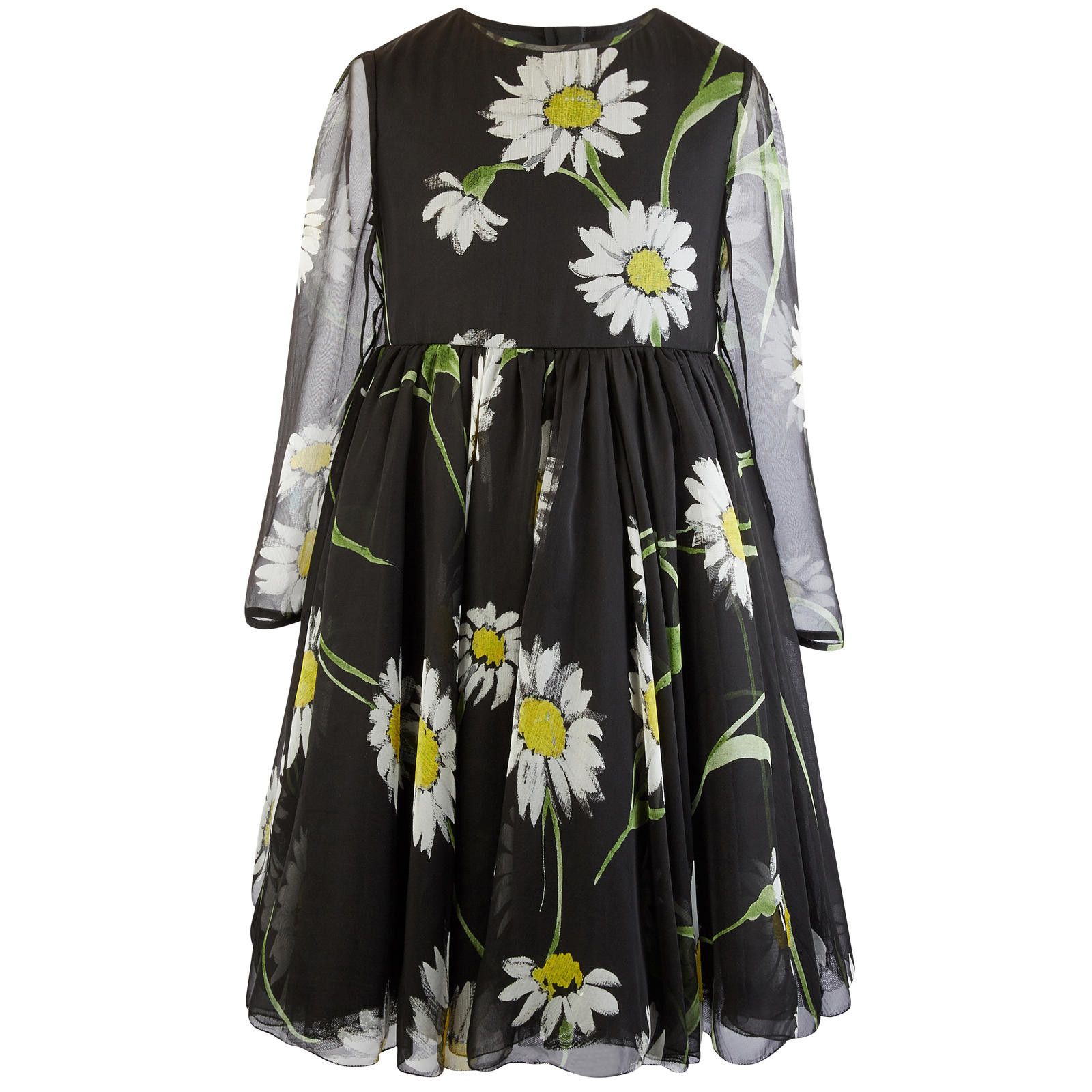 Girls Black Flower Printed Long Sleeve Dress - CÉMAROSE | Children's Fashion Store - 1