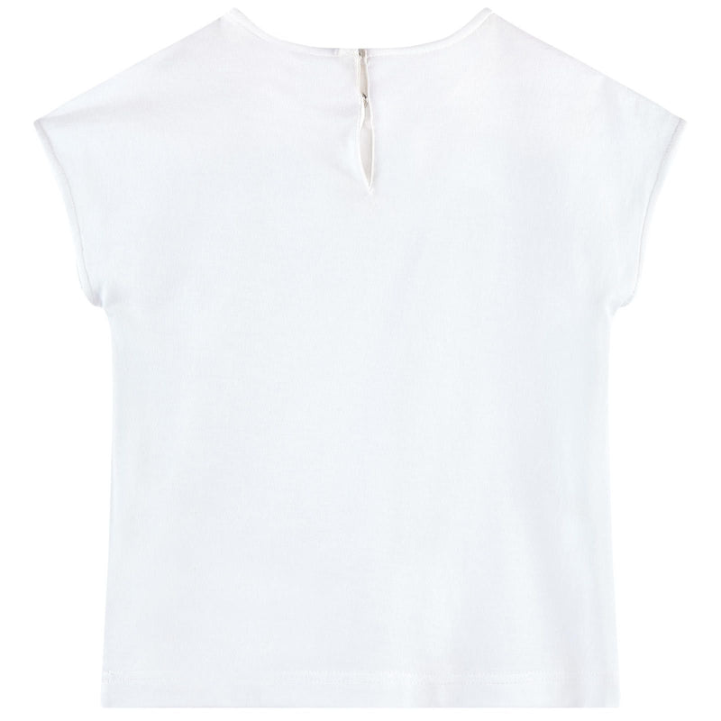 Girls Ivory Flower Patch Cotton T-Shirt - CÉMAROSE | Children's Fashion Store - 2