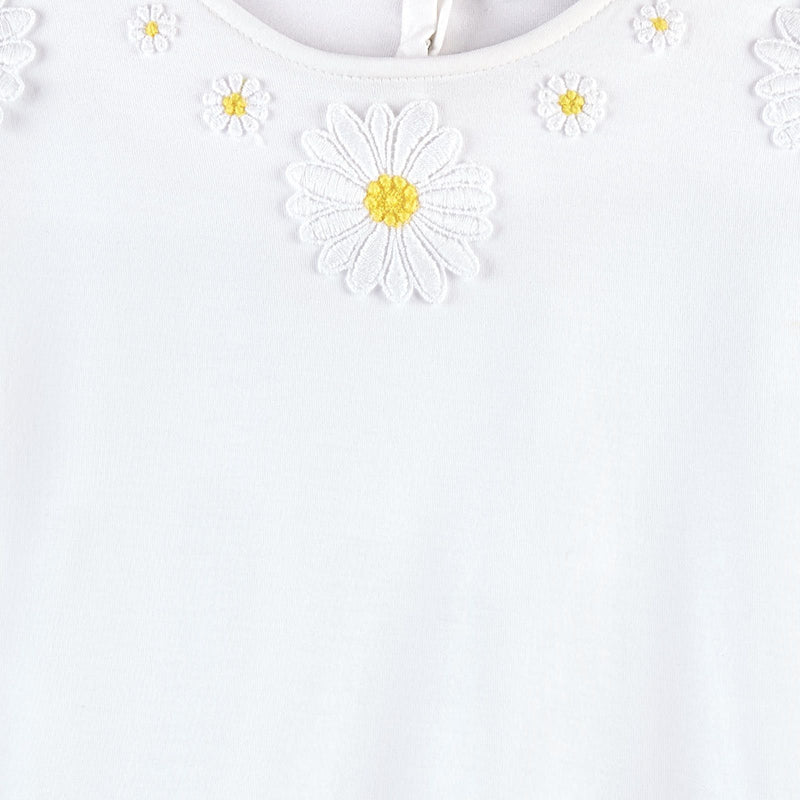 Girls Ivory Flower Patch Cotton T-Shirt - CÉMAROSE | Children's Fashion Store - 3