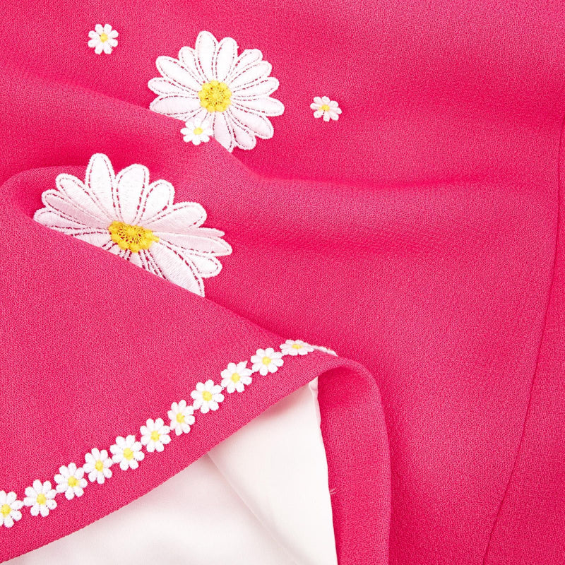 Girls Fuchsia Wool Dress With White Flower Patch Trims - CÉMAROSE | Children's Fashion Store - 3