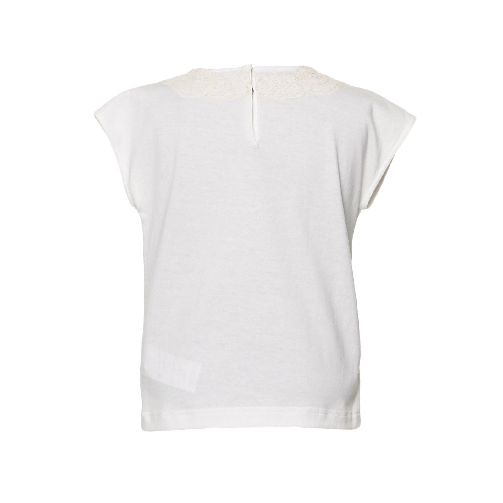 Girls White Cotton T-Shirt With Black Bow Trims - CÉMAROSE | Children's Fashion Store - 2
