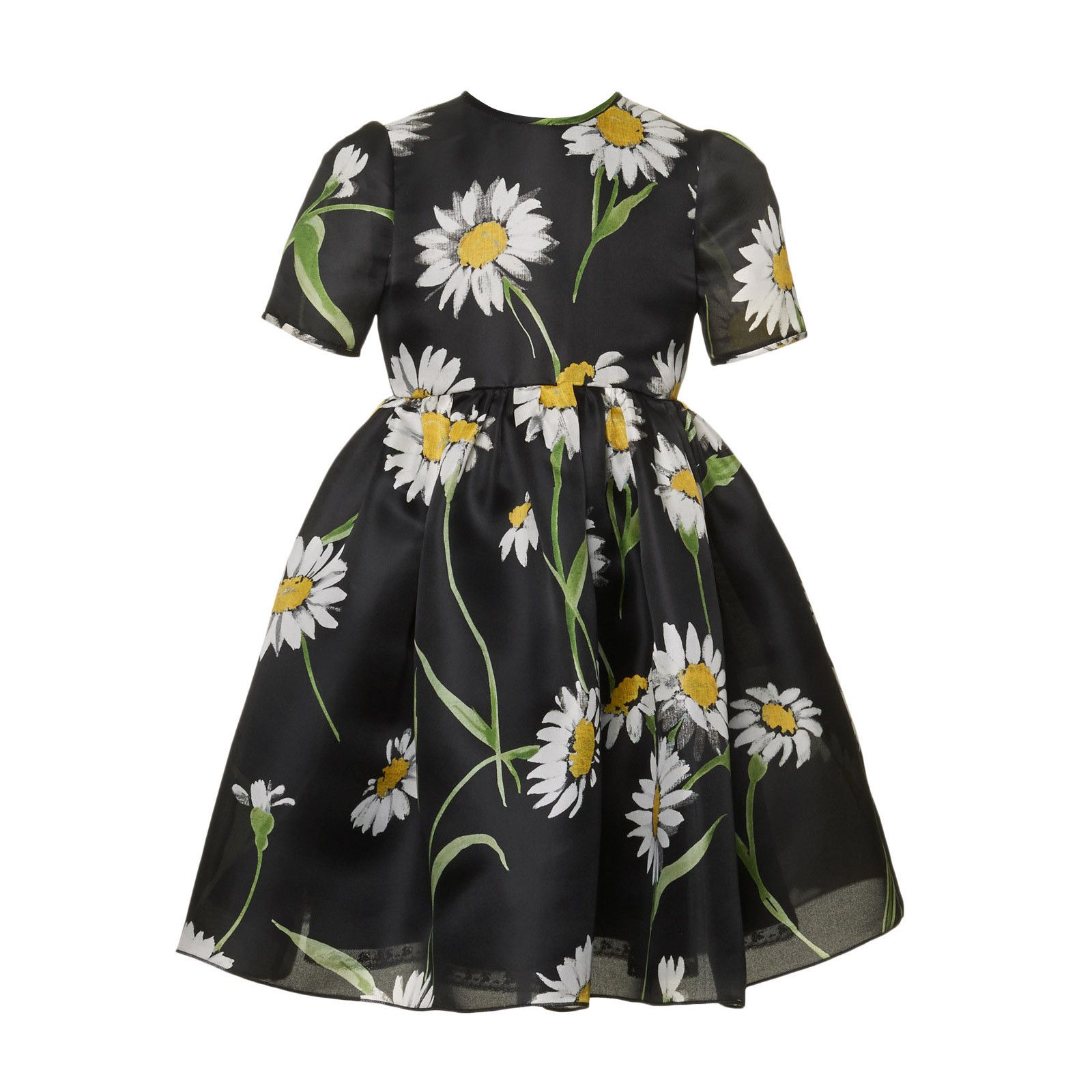 Girls Black Folwer Printed Silk Chiffon Dress - CÉMAROSE | Children's Fashion Store - 1