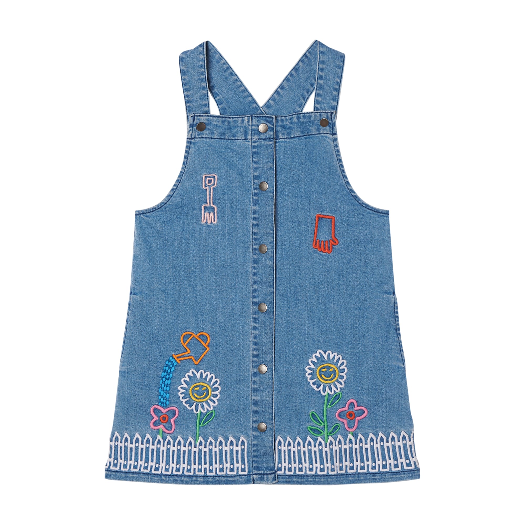 Girls Blue Embroidered Denim Dress