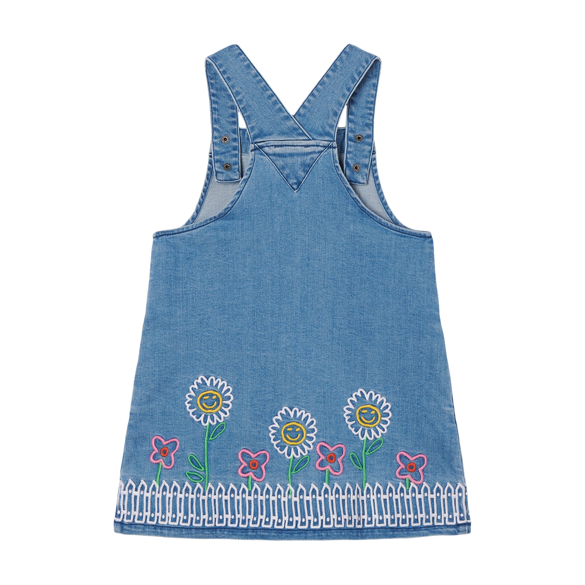 Girls Blue Embroidered Denim Dress