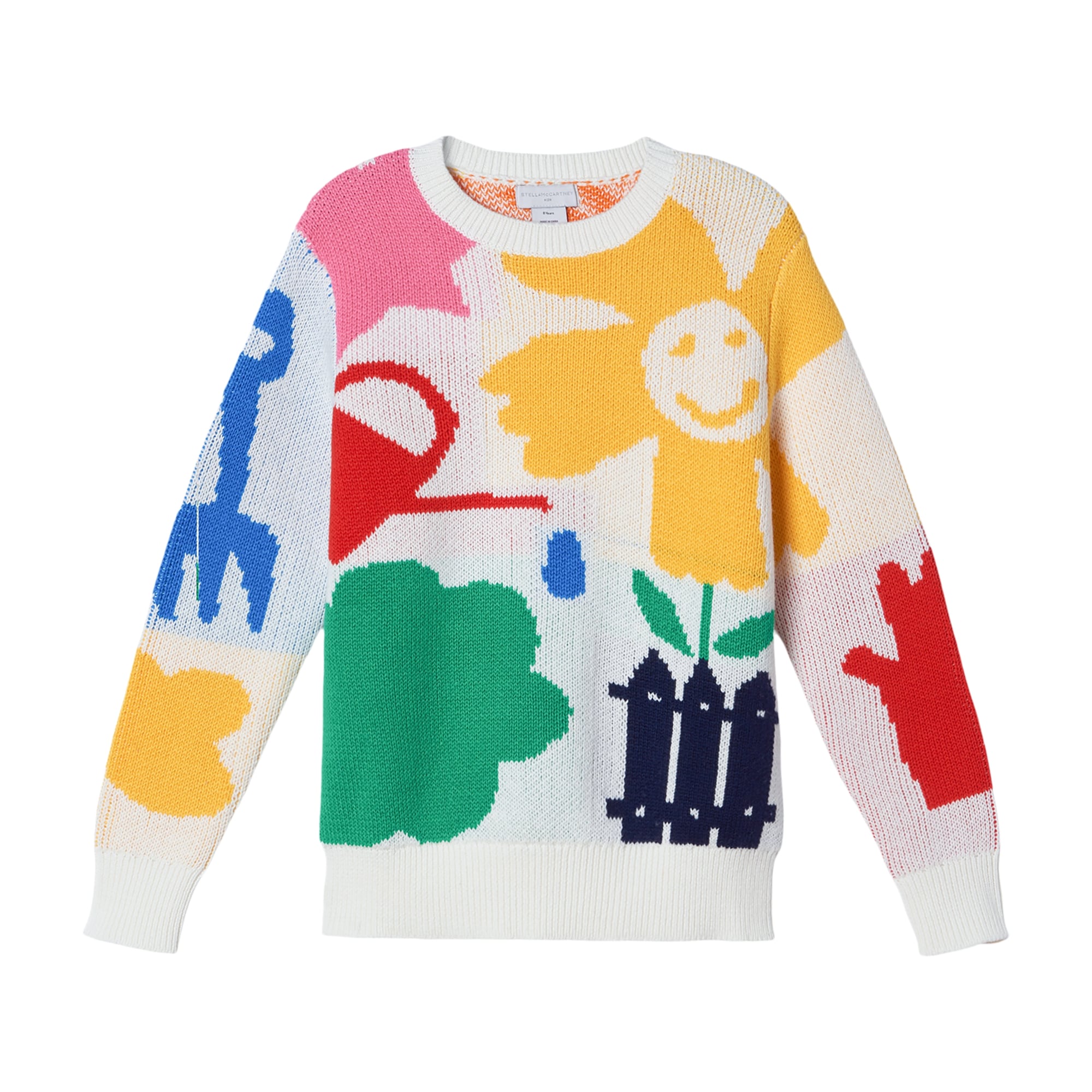 Girls White Pattern Cotton Sweater