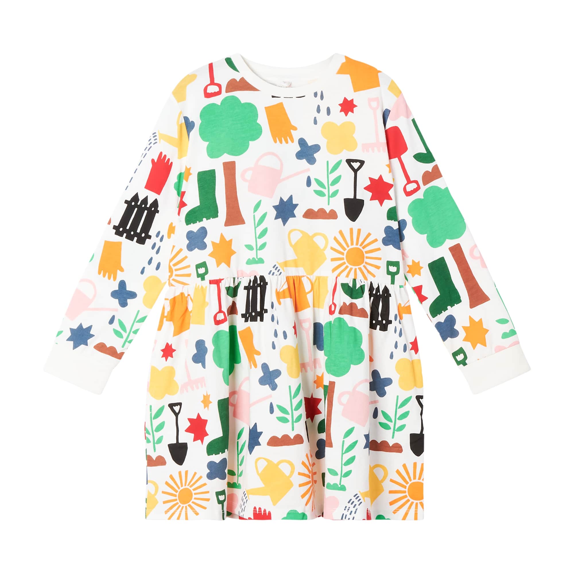 Girls White Pattern Cotton Dress