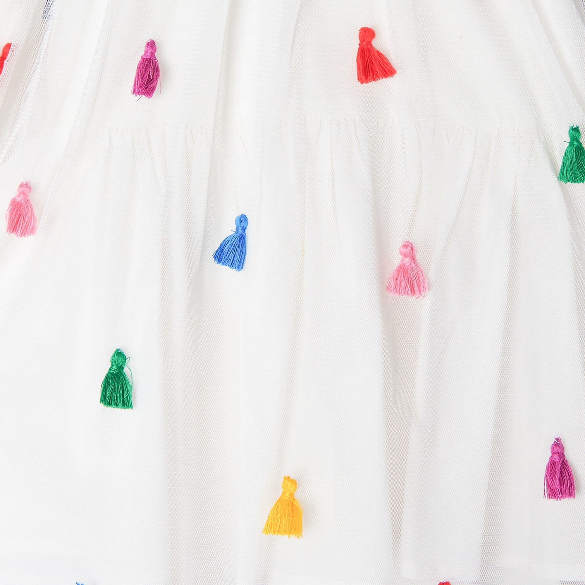 Girls White Tassels Tulle Skirt