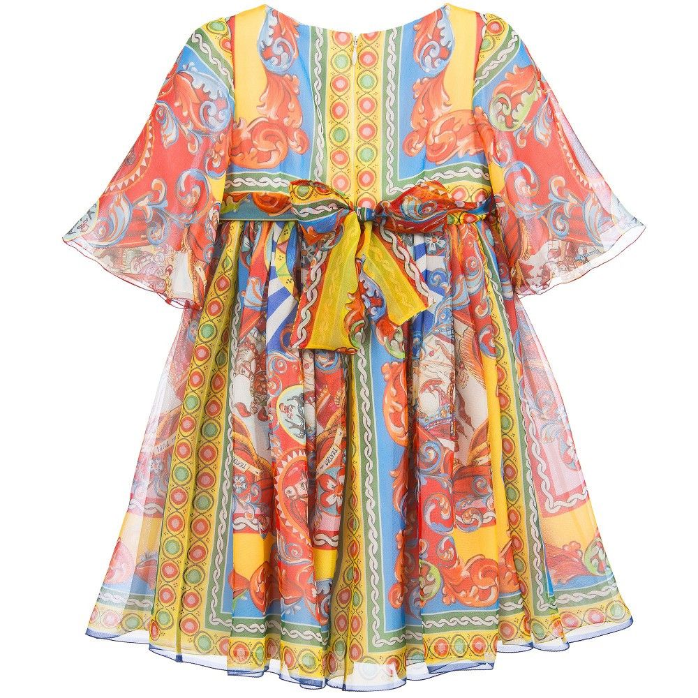 Girls Multicolor Printed Silk Chiffon Dress - CÉMAROSE | Children's Fashion Store - 3