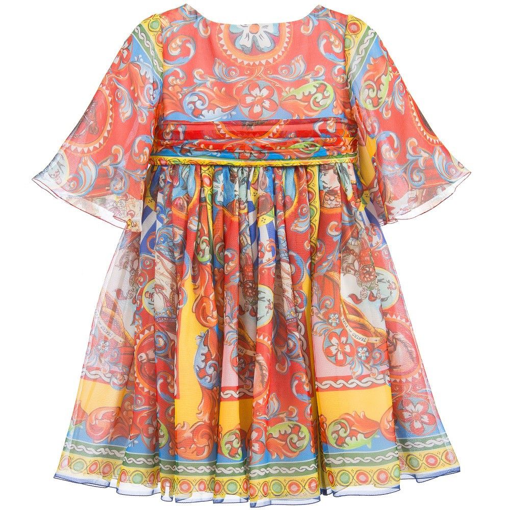 Girls Multicolor Printed Silk Chiffon Dress - CÉMAROSE | Children's Fashion Store - 1