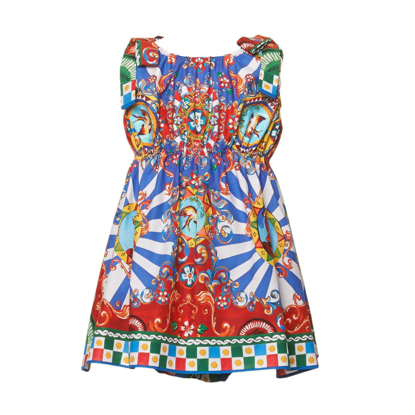 Girls Multicolor Teatro Pupi Printed Pinafore Cotton Dress - CÉMAROSE | Children's Fashion Store - 1