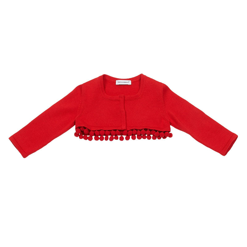 Baby Girls Red Knitted Short Cardigan With Lace Collar - CÉMAROSE | Children's Fashion Store - 1