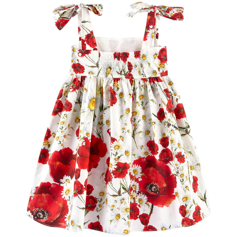 Girls White Cotton Flower Printed Dress With Bow Straps - CÉMAROSE | Children's Fashion Store - 2