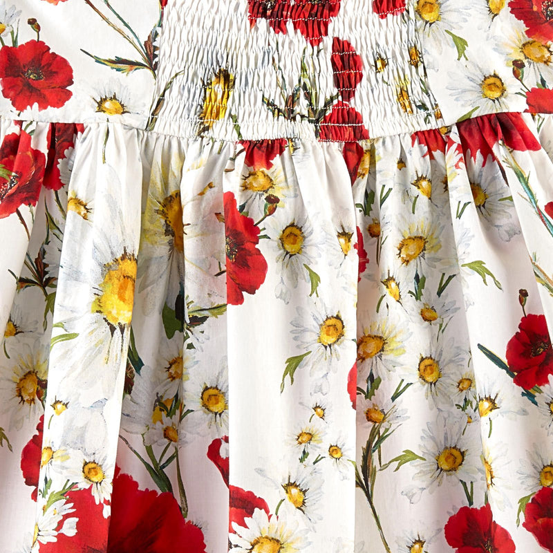 Girls White Cotton Flower Printed Dress With Bow Straps - CÉMAROSE | Children's Fashion Store - 3