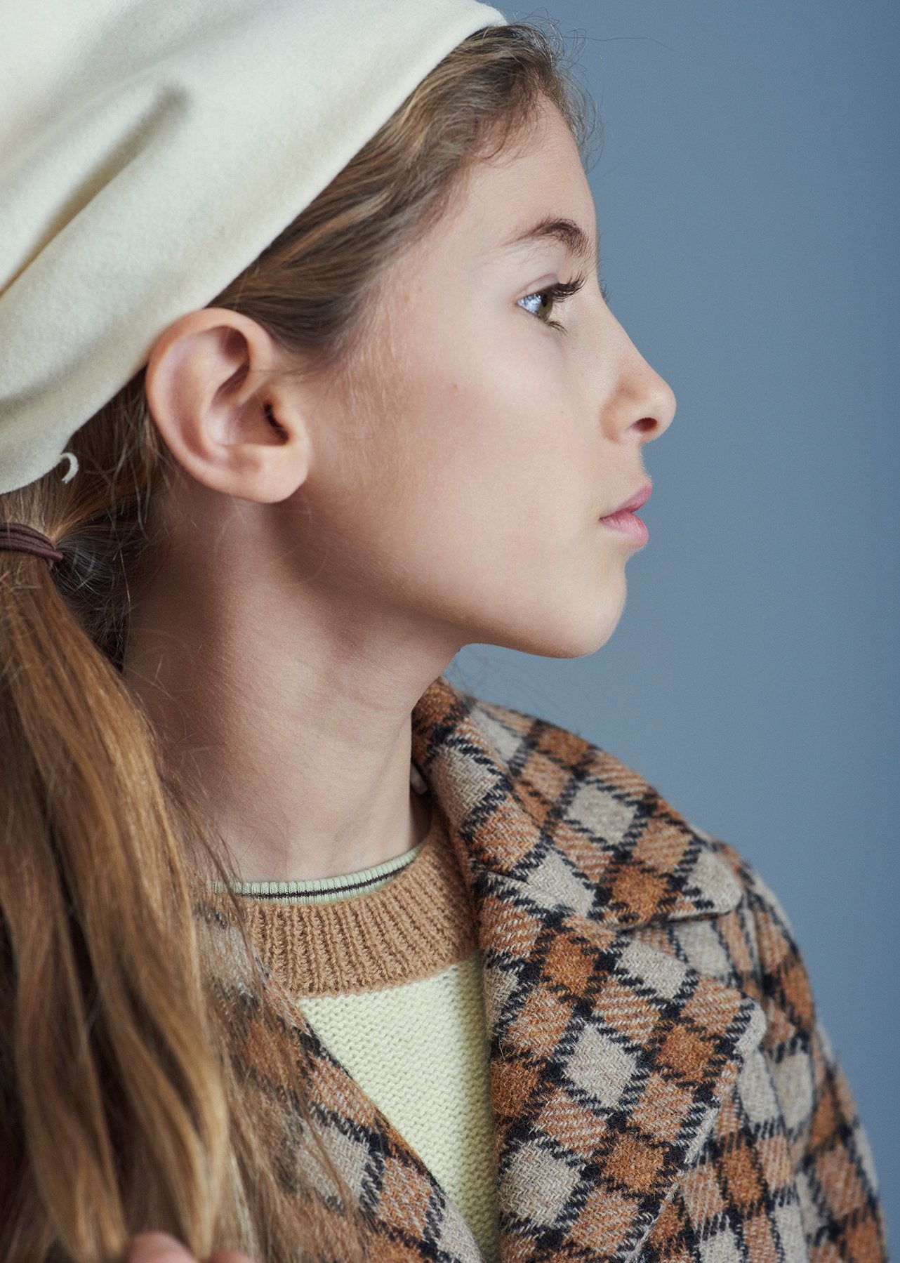 Girls Brown Check Wool Coat