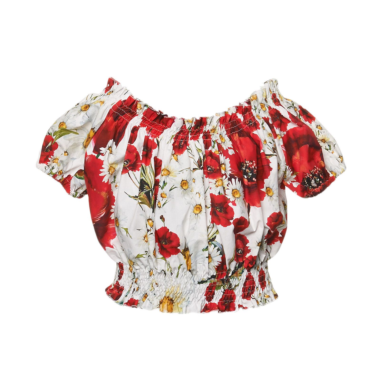 Girls White Cotton Flower Printed Blouse - CÉMAROSE | Children's Fashion Store - 1