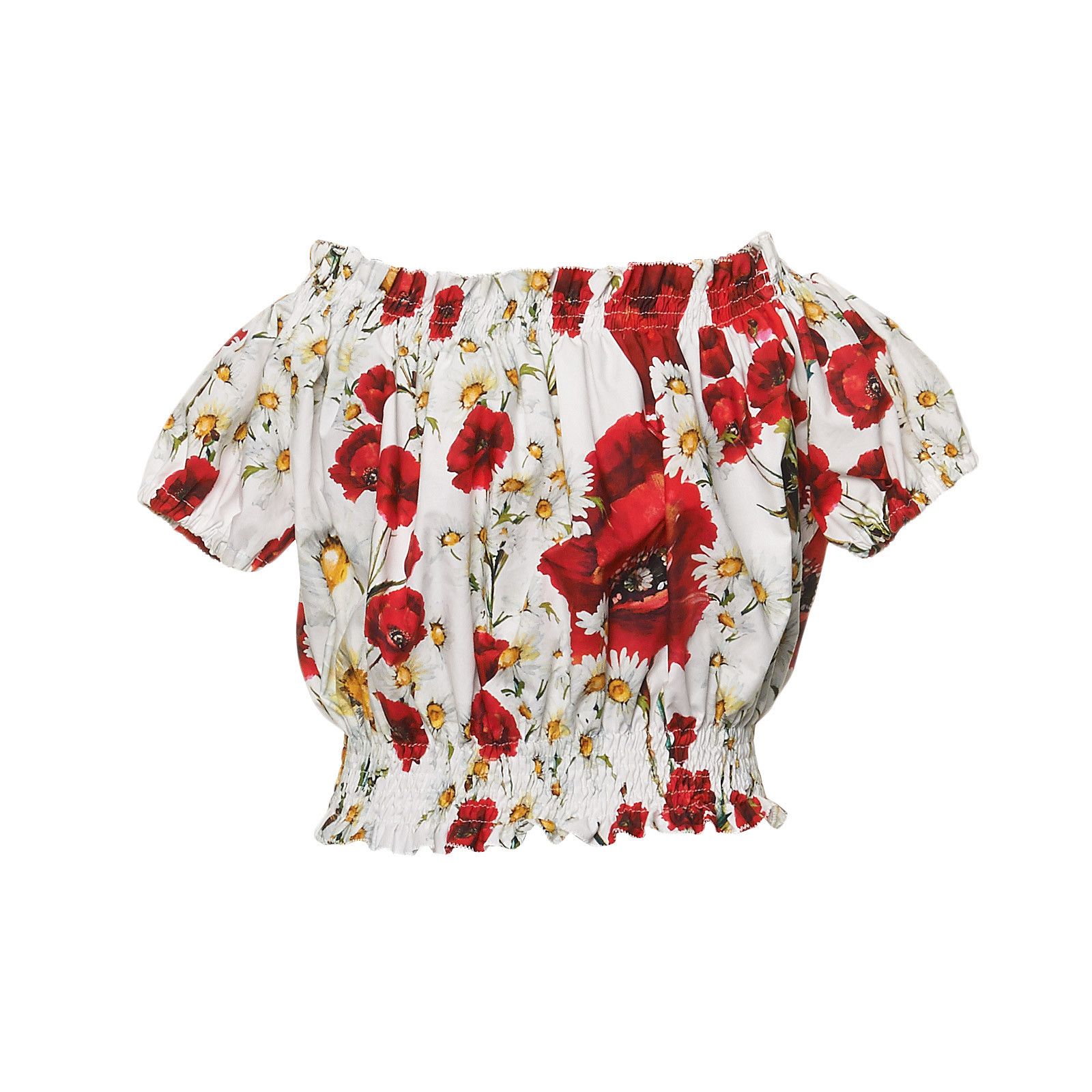 Girls White Cotton Flower Printed Blouse - CÉMAROSE | Children's Fashion Store - 2