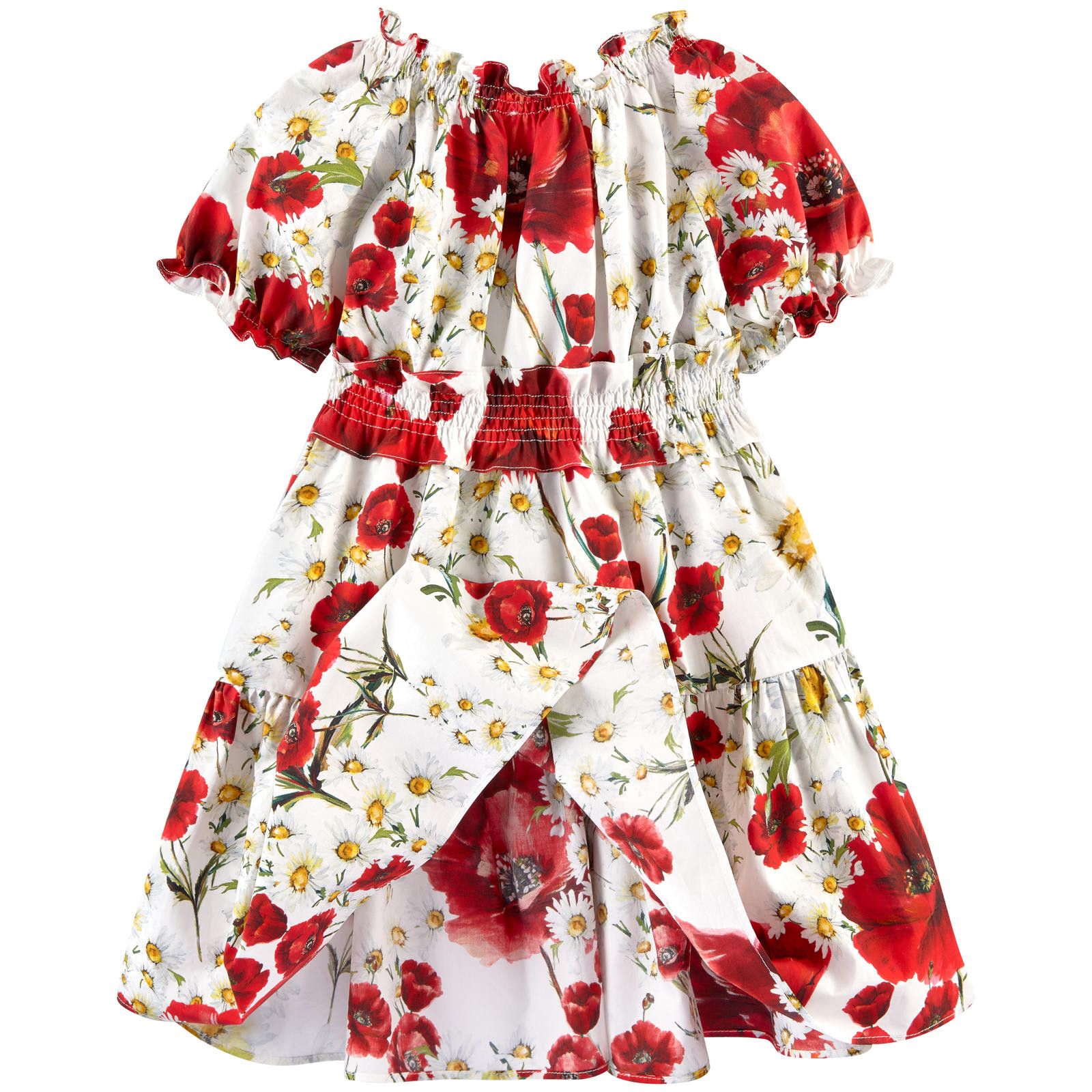 Girls White Cotton Flower Printed Short Sleeve Dress - CÉMAROSE | Children's Fashion Store - 2