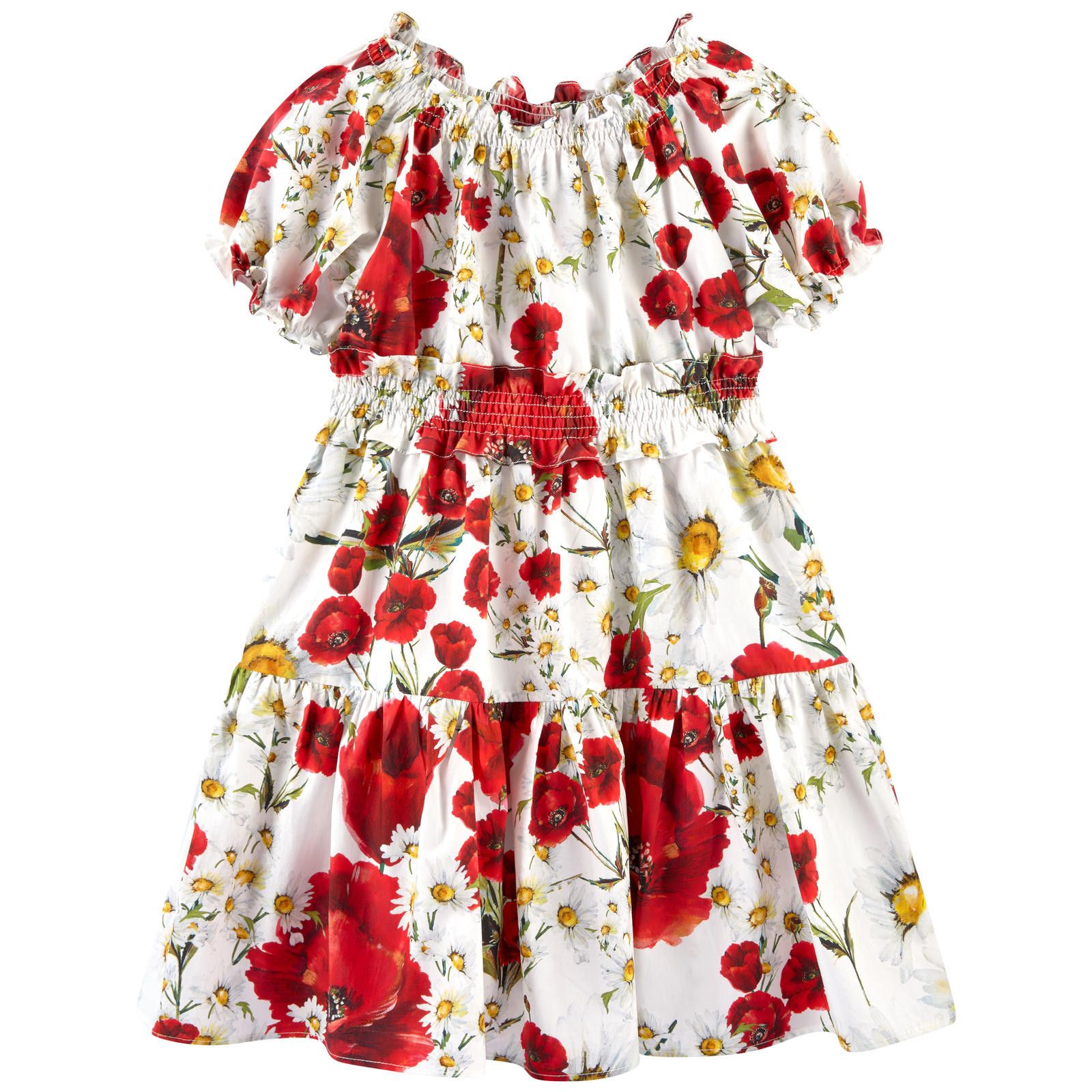 Girls White Cotton Flower Printed Short Sleeve Dress - CÉMAROSE | Children's Fashion Store - 1