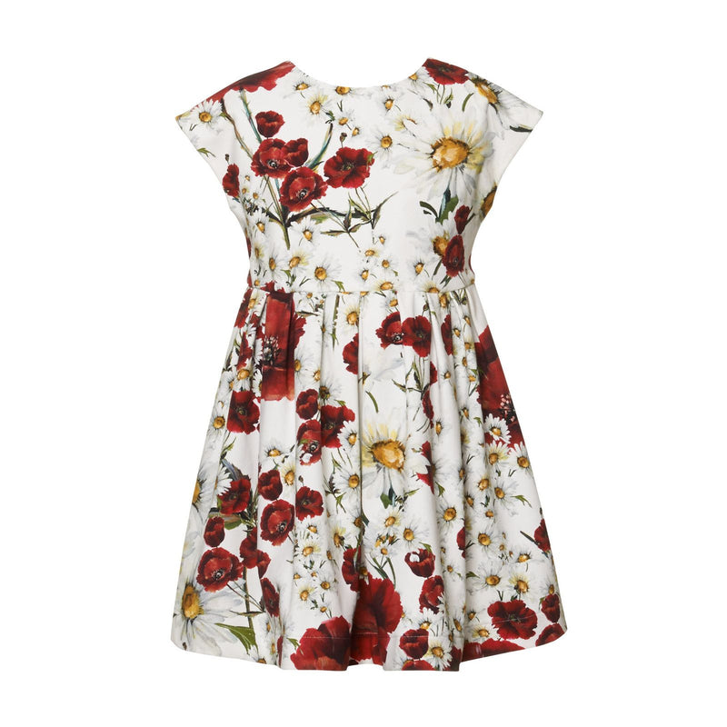 Girls White Dress With Red&Yellow Flower Print - CÉMAROSE | Children's Fashion Store - 1