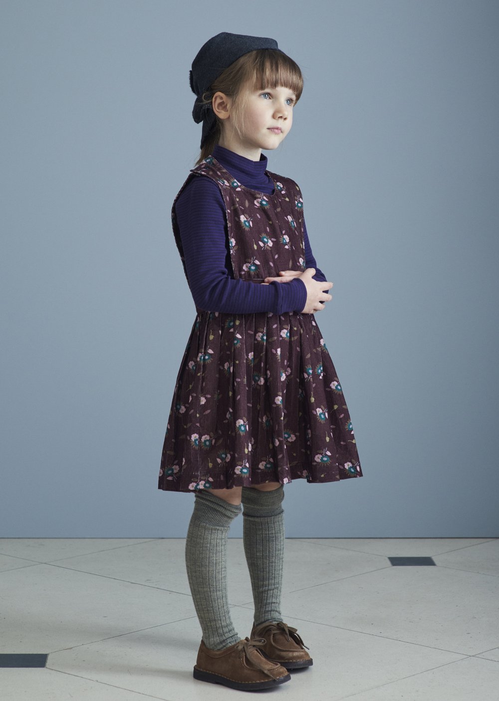 Girls Brown Printed Cotton Dress