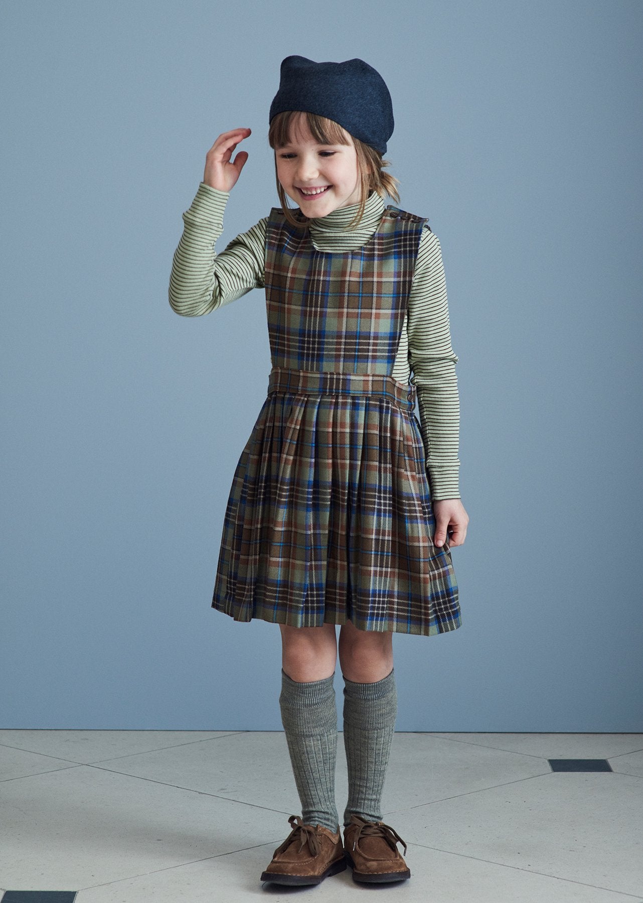 Girls Green Check Wool Dress