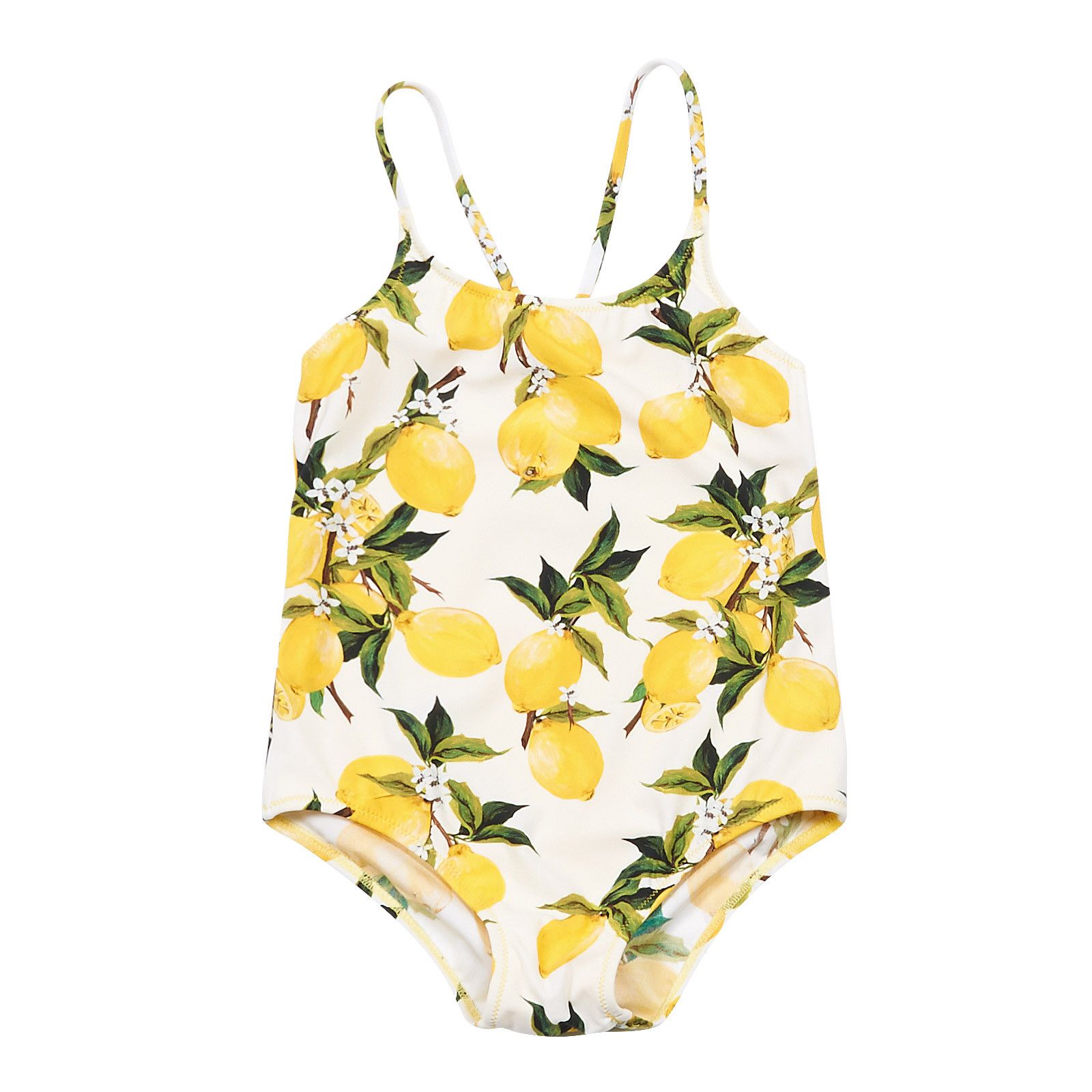 Girls White Lemons Printed Backless Swimsuit - CÉMAROSE | Children's Fashion Store - 1