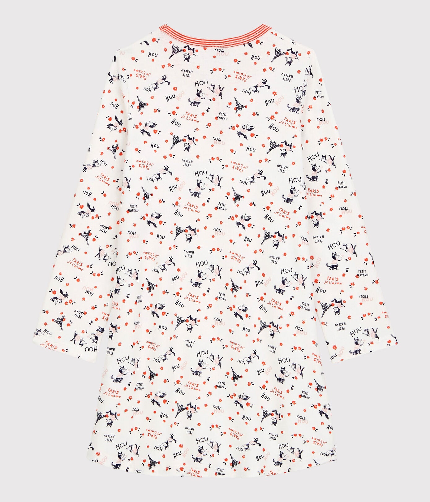 Girls White Printed Cotton Nightwear Dress
