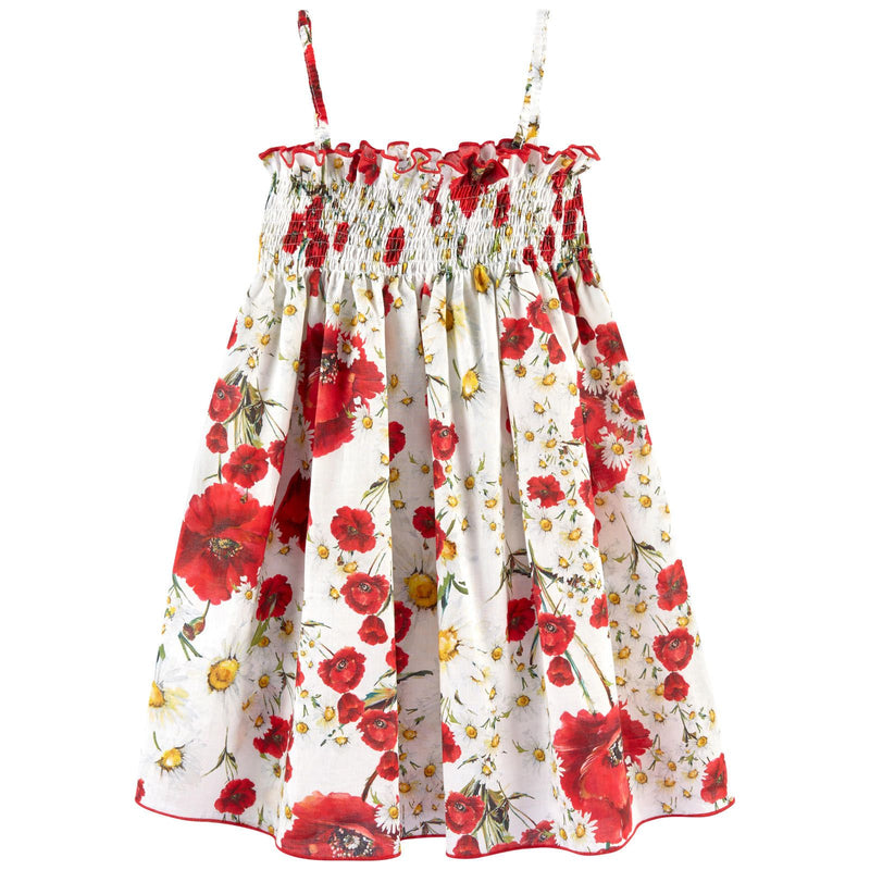 Girls White Cotton Flower Printed Backless Dress - CÉMAROSE | Children's Fashion Store - 1