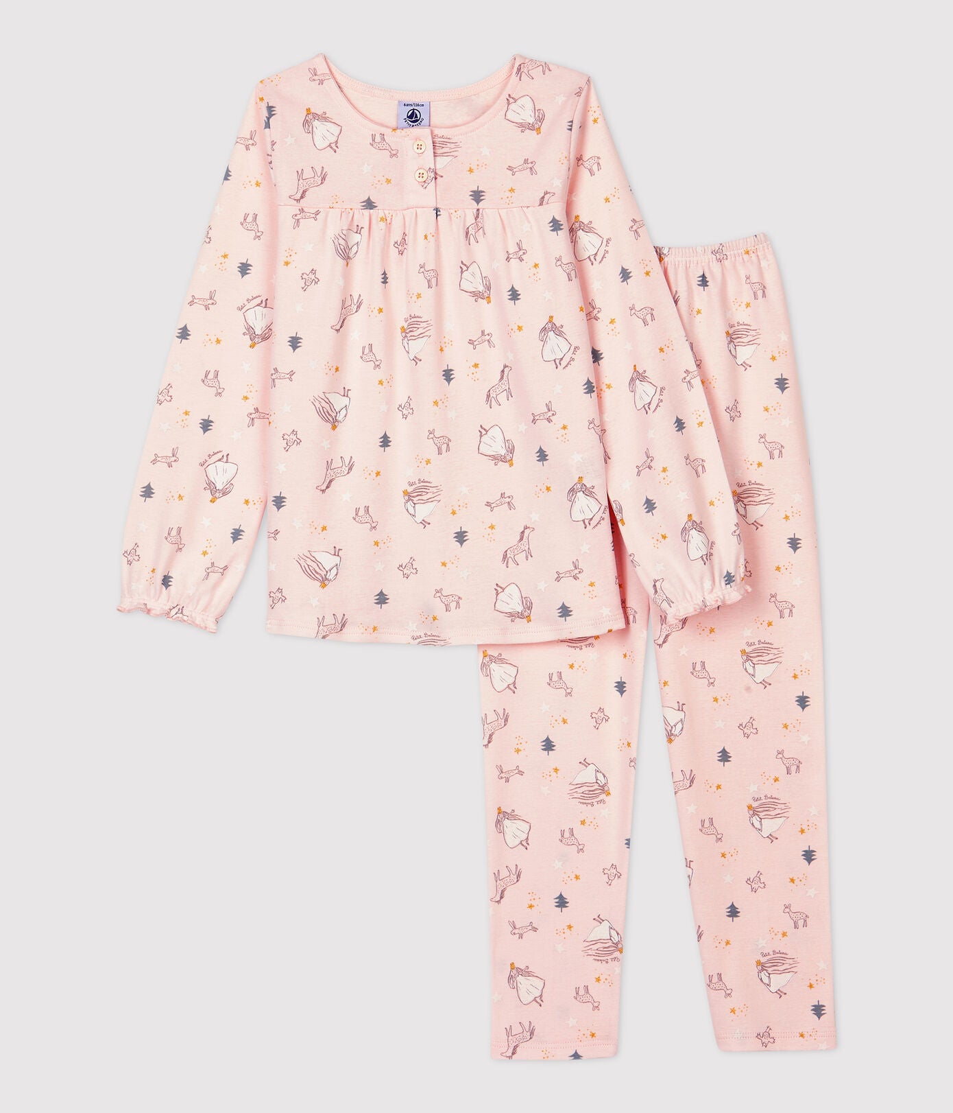 Girls Pink Printed Cotton Nightwear Set