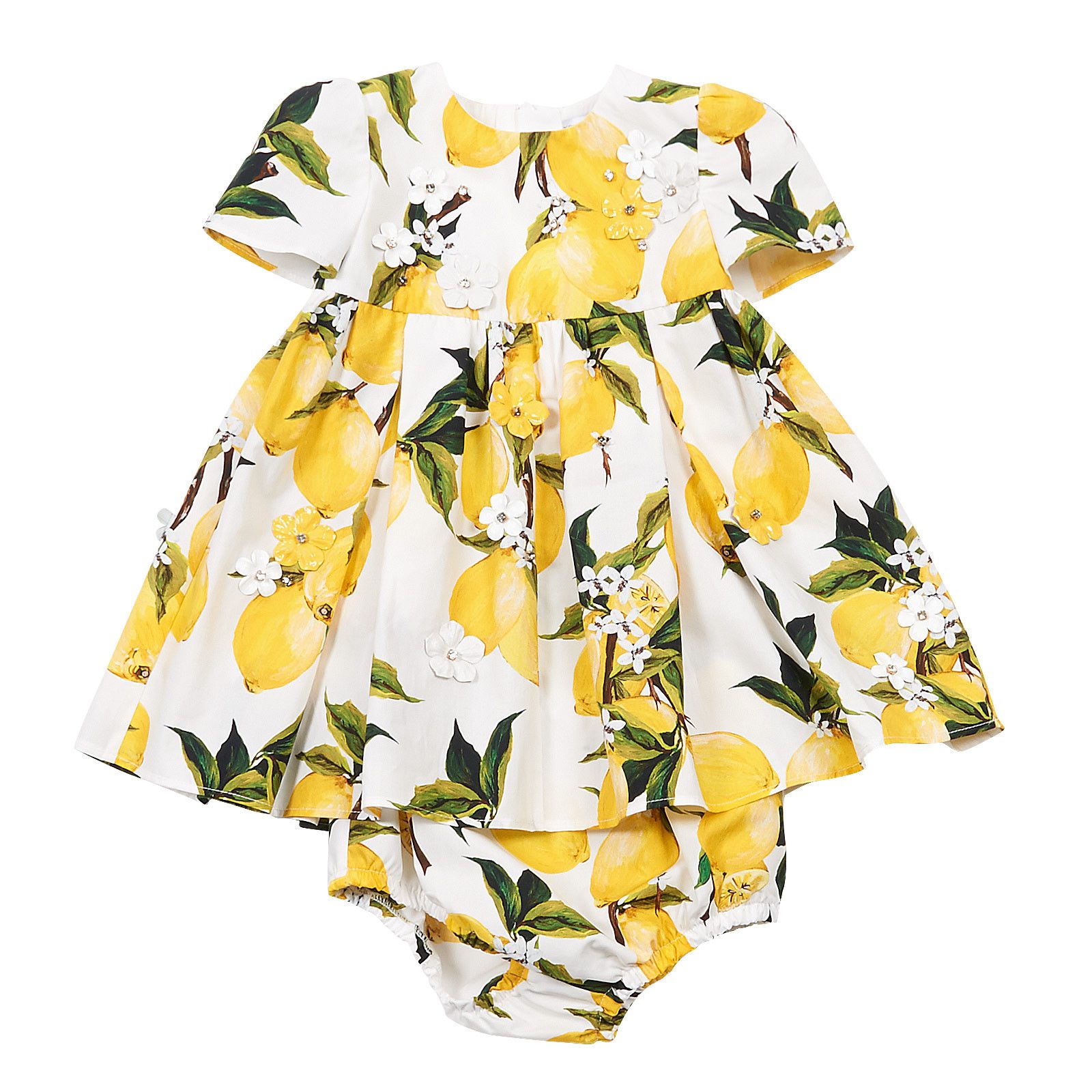 Baby Girls White Lemons Printed Dress With Bodysuit - CÉMAROSE | Children's Fashion Store - 1