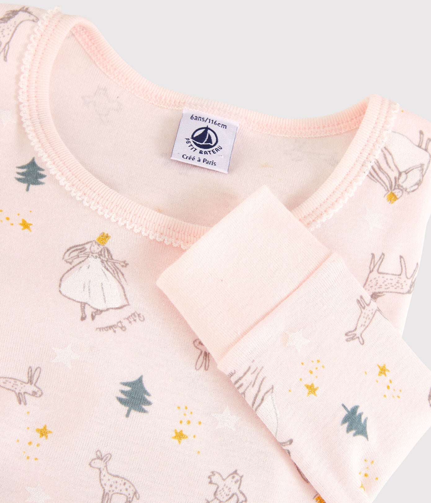 Girls Pink Printed Cotton Nightwear Set