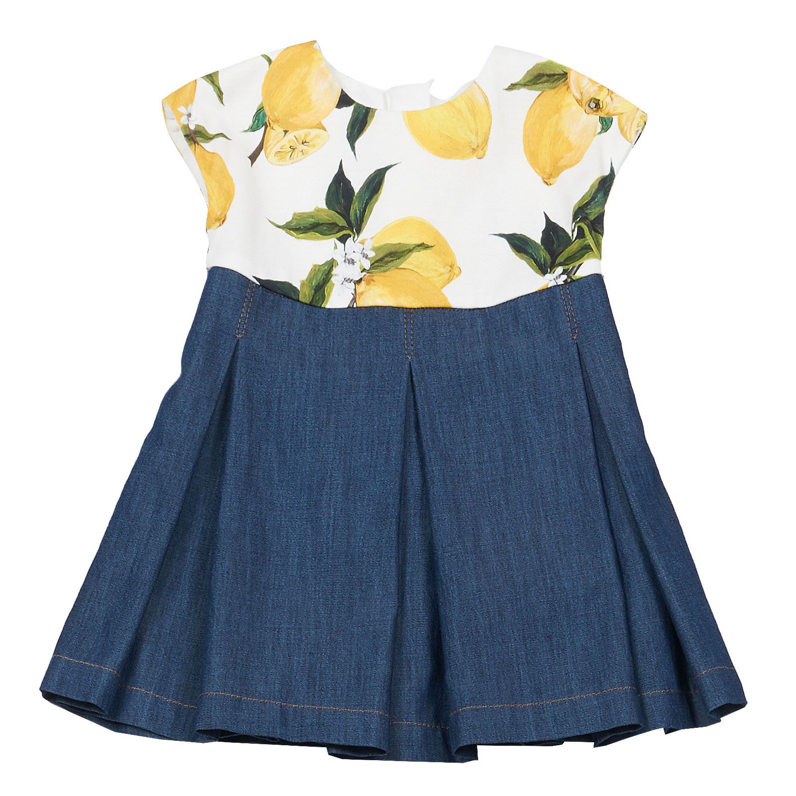 Baby Girls White Top&Blue Bottom Lemons Printed Dress - CÉMAROSE | Children's Fashion Store - 1