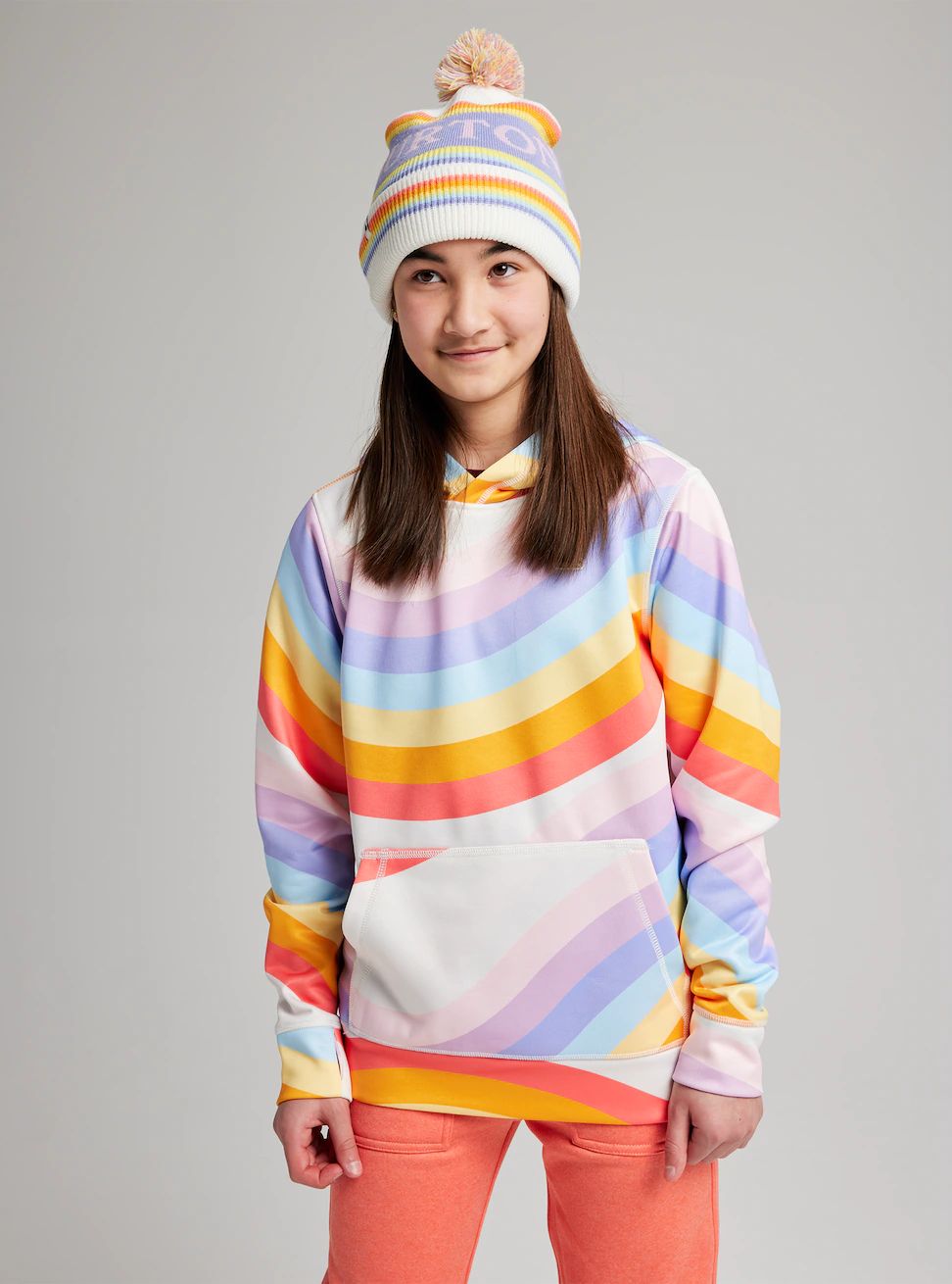 Girls Rainbow Hooded Fleece Sweatshirt