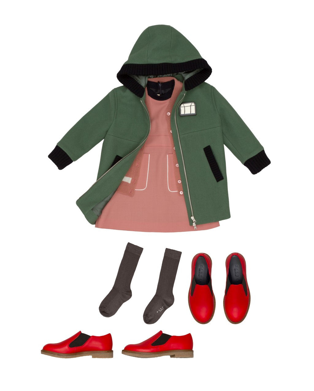 Girls Sage Green Hooded Wool Coat - CÉMAROSE | Children's Fashion Store - 2