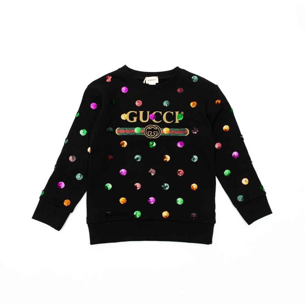 Girls Black Logo Cotton Sweatshirt