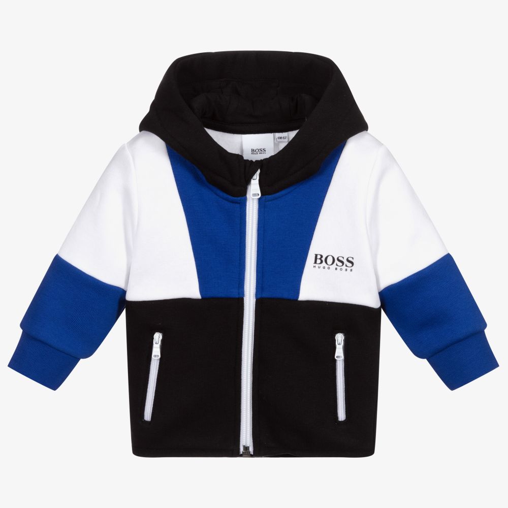 Baby Boys Blue & Black Hooded Zip-Up Top