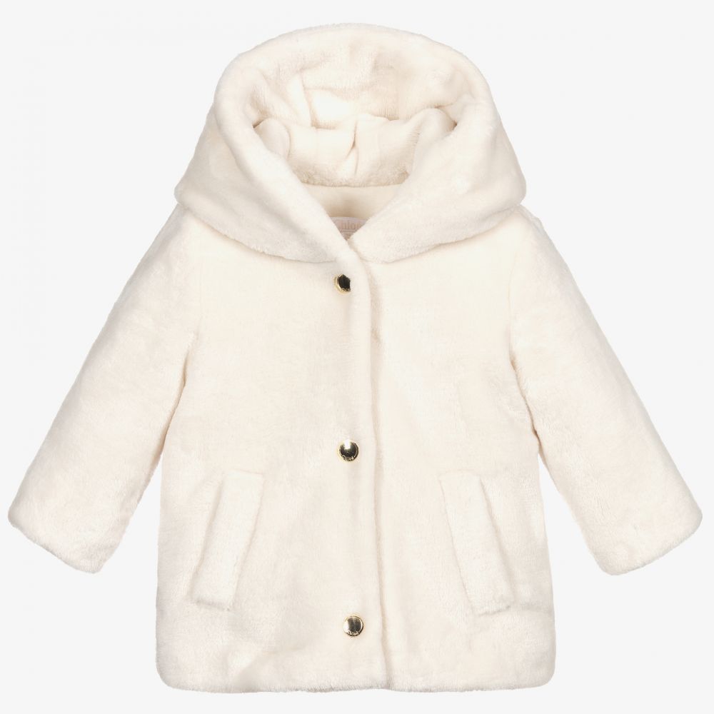 Baby Girls Ivory Faux Fur Hooded Coat
