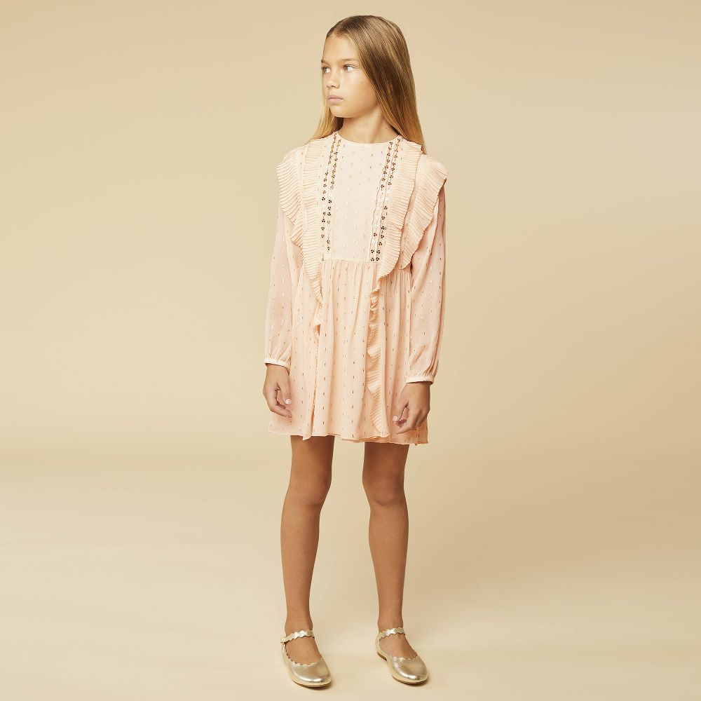 Girls Pink Silk Dress