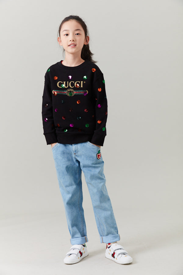 Girls Black Logo Cotton Sweatshirt