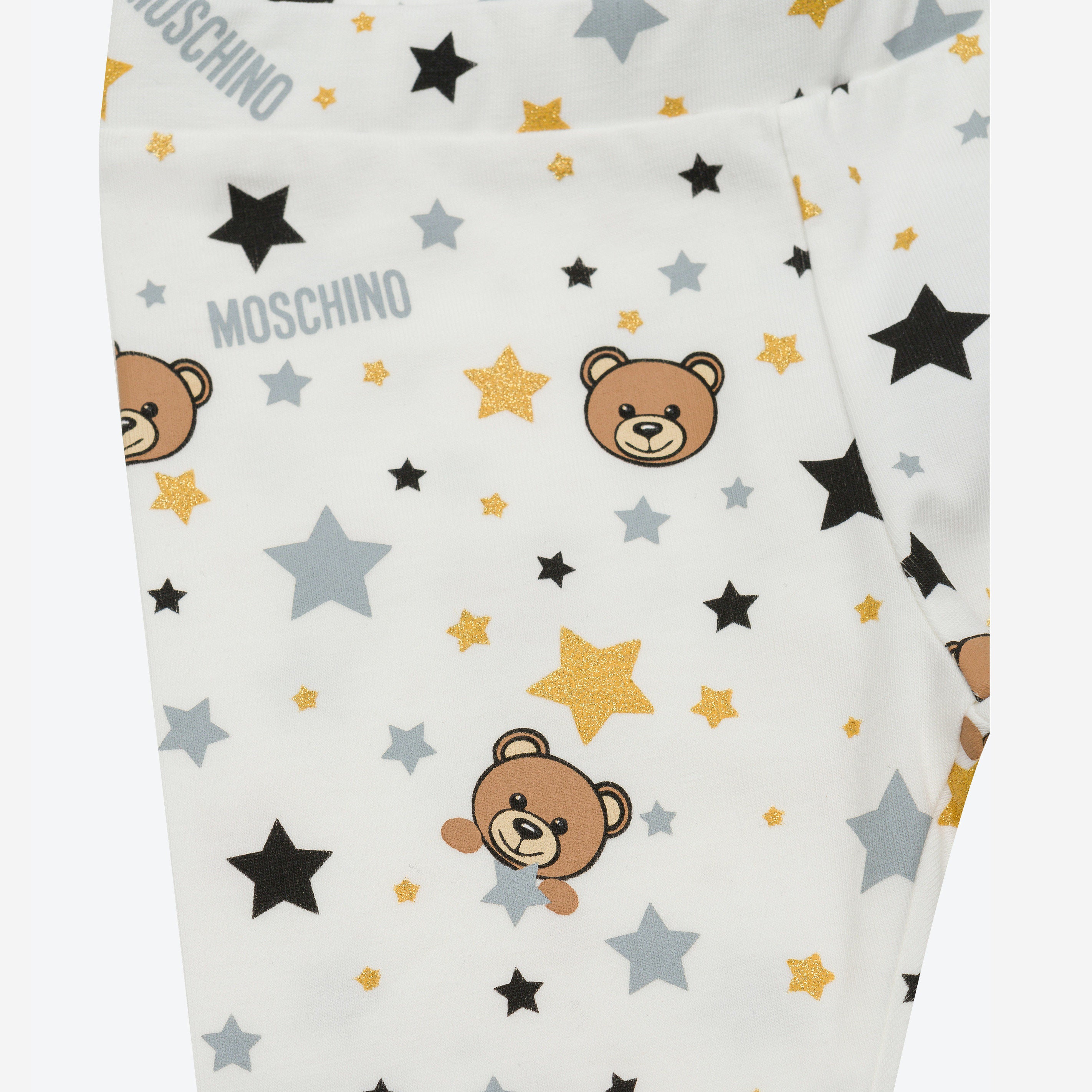 Baby Girls White Stars Printed Cotton Leggings
