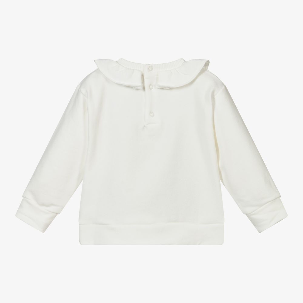 Baby Girls White Ruffle Cotton Sweatshirt